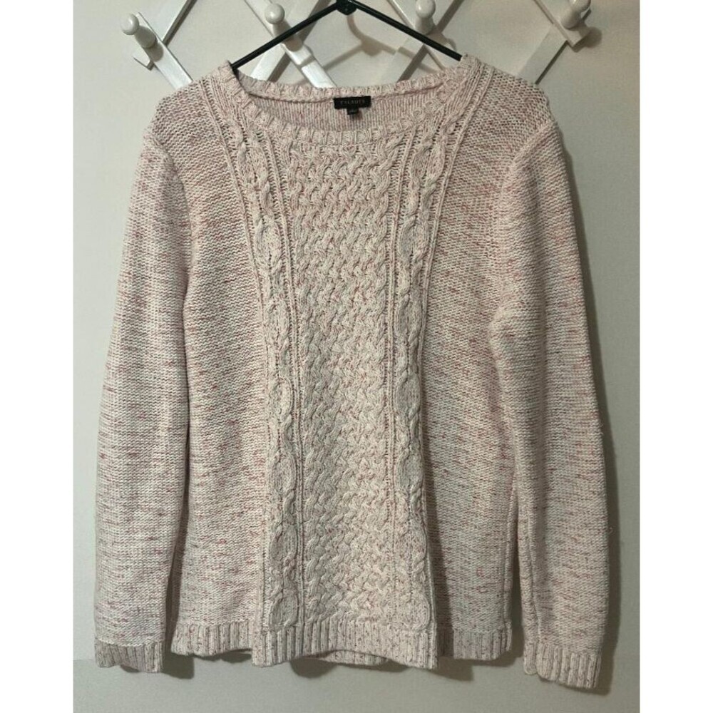 Talbots‎ Womens Large Cable Knit Crewneck Sweater Pink Speckled Textured Soft